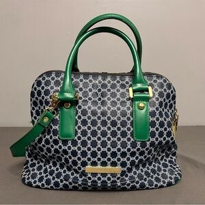 Ivanka Trump Navy Blue & Green Geometric Design Handbag W/ Shoulder Strap